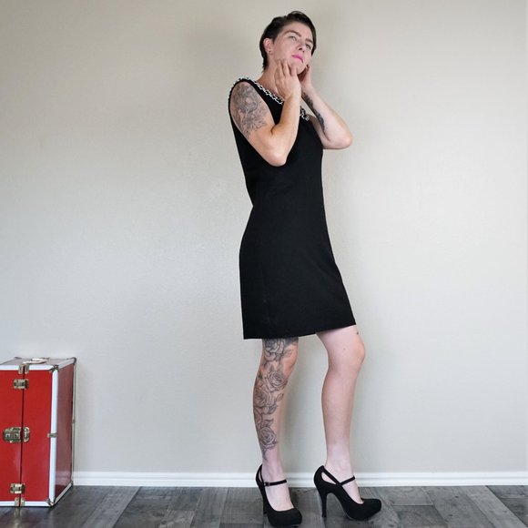 Armani Exchange Little Black Dress with Chain Neck - Picture 2 of 5